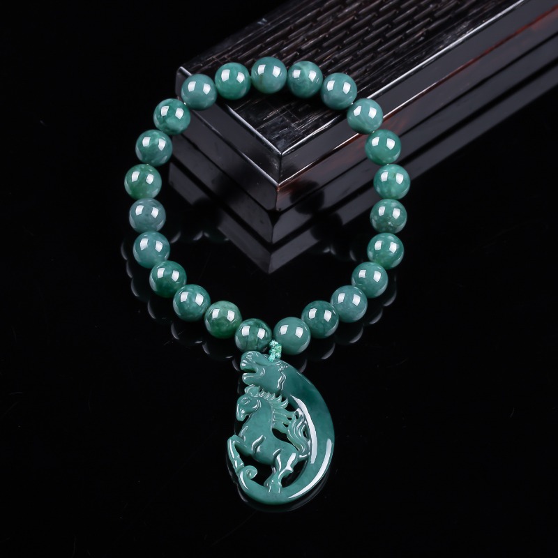 Jewelry & Watches Spółka Z Ograniczoną Odpowiedzialnością - Natürliches Jadeit Blauwasser-Tierkreiszeichen Pferdeperlen Handgeknüpftes Armband