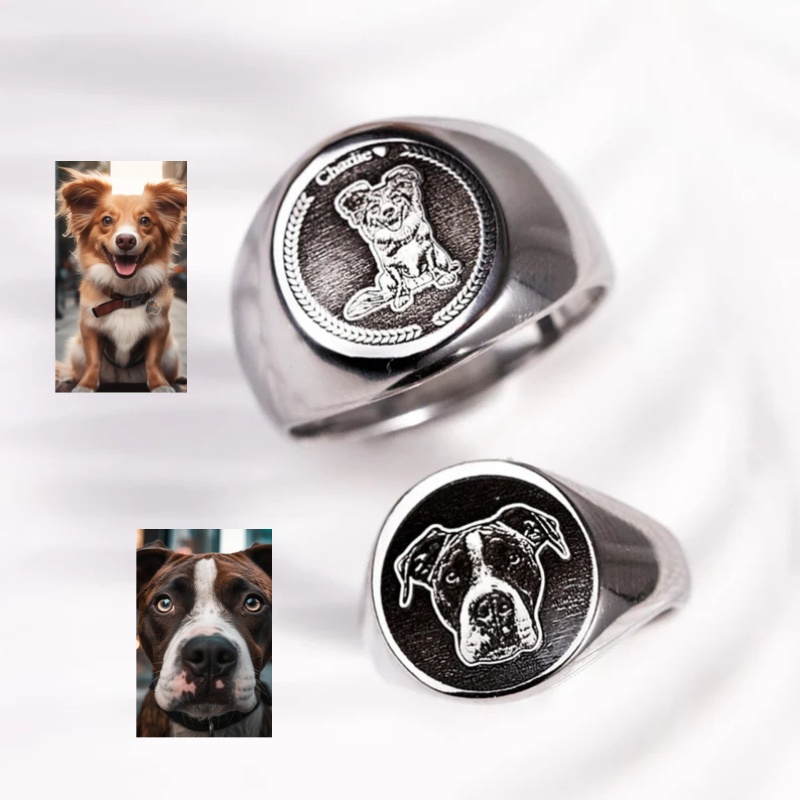 Mens Signet Ring - Benutzerdefinierter gravierter Foto-Siegelring für Männer, personalisierte