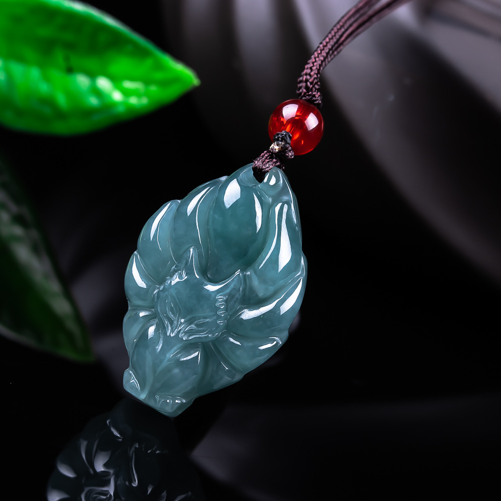 Jewelry & Watches Spółka Z Ograniczoną Odpowiedzialnością - Natürliche burmesische Jadeit-Fuchs-Anhänger-Halskette, Vintage-Accessoires, Edelstein, echter