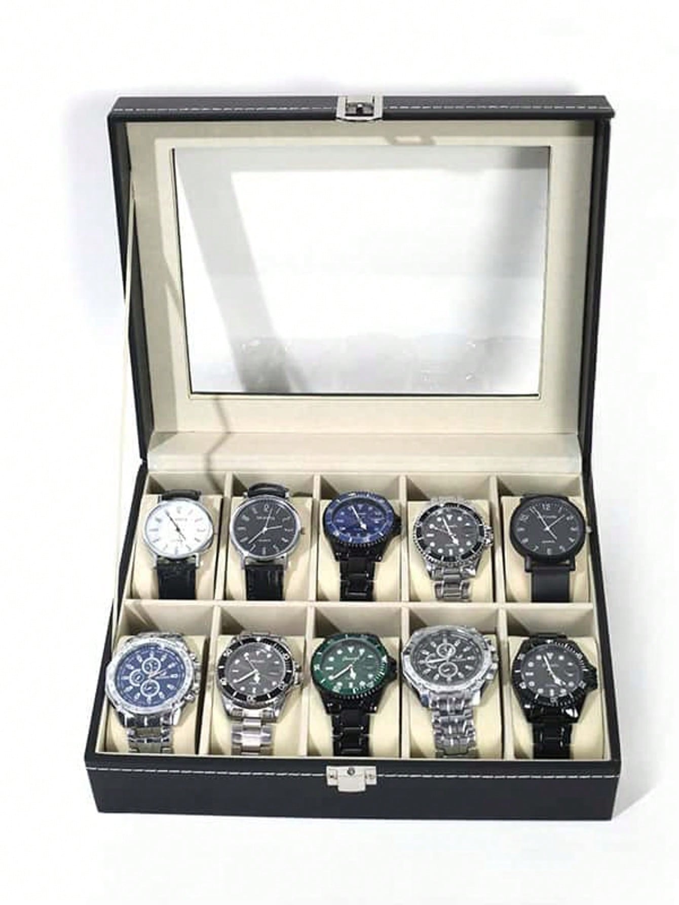 High Jewelry Watches - Leder-Uhrenbox mit Schloss, Große Uhren-Vitrine, Hochwertiger