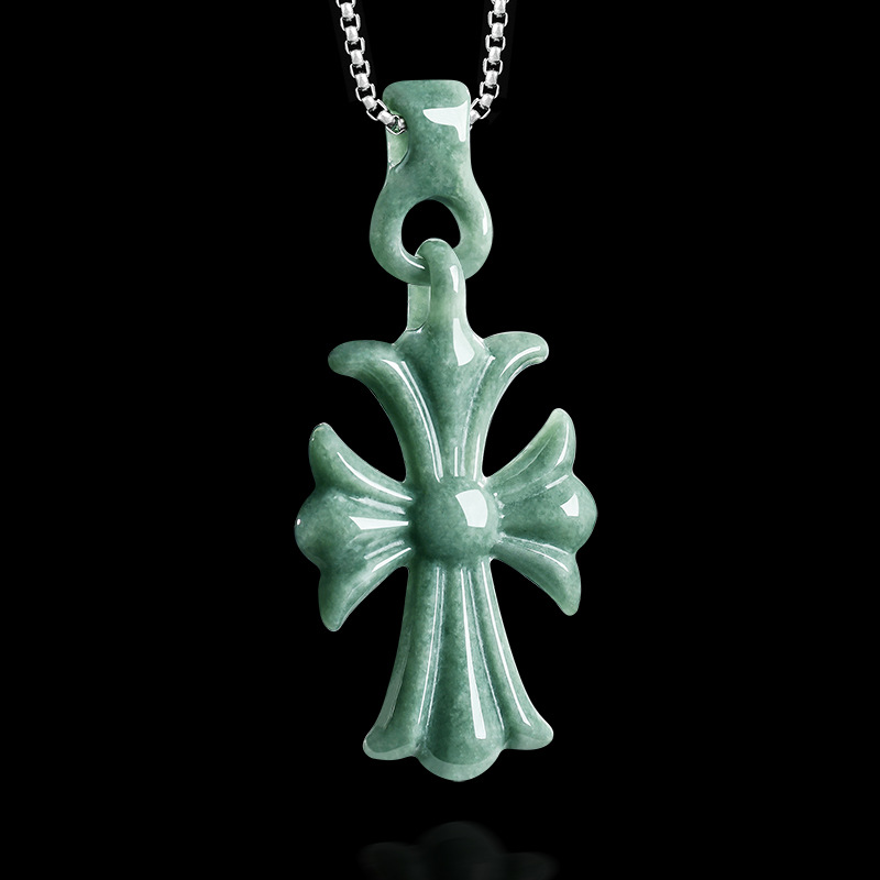 Jewelry & Watches Spółka Z Ograniczoną Odpowiedzialnością - Natürliche burmesische Jadeit-Kreuz-Anhänger-Halskette, Schmuck, Designer-Edelstein, echter