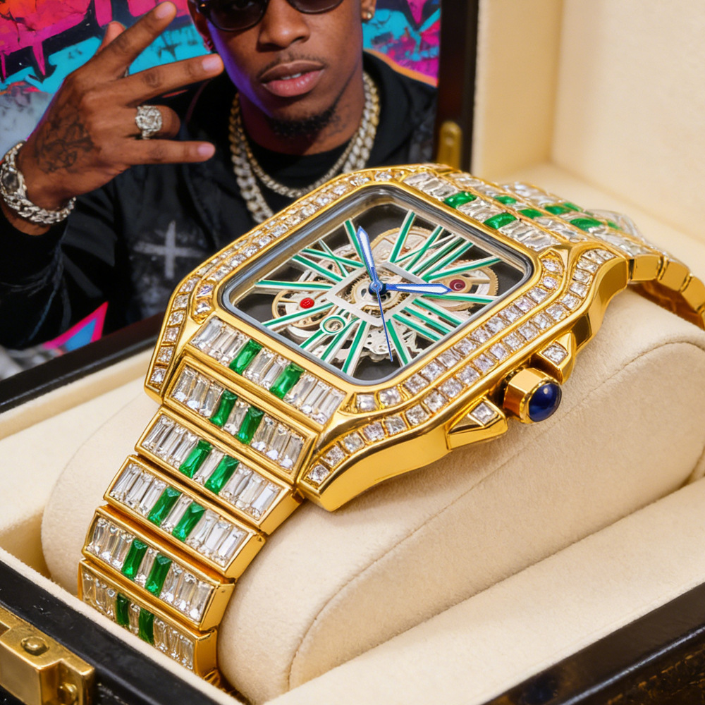 Jewelry And Watches Luxury Brand - Hohle Luxus-Bling-Quarz-Armbanduhr für Herren, angesagte Mode,