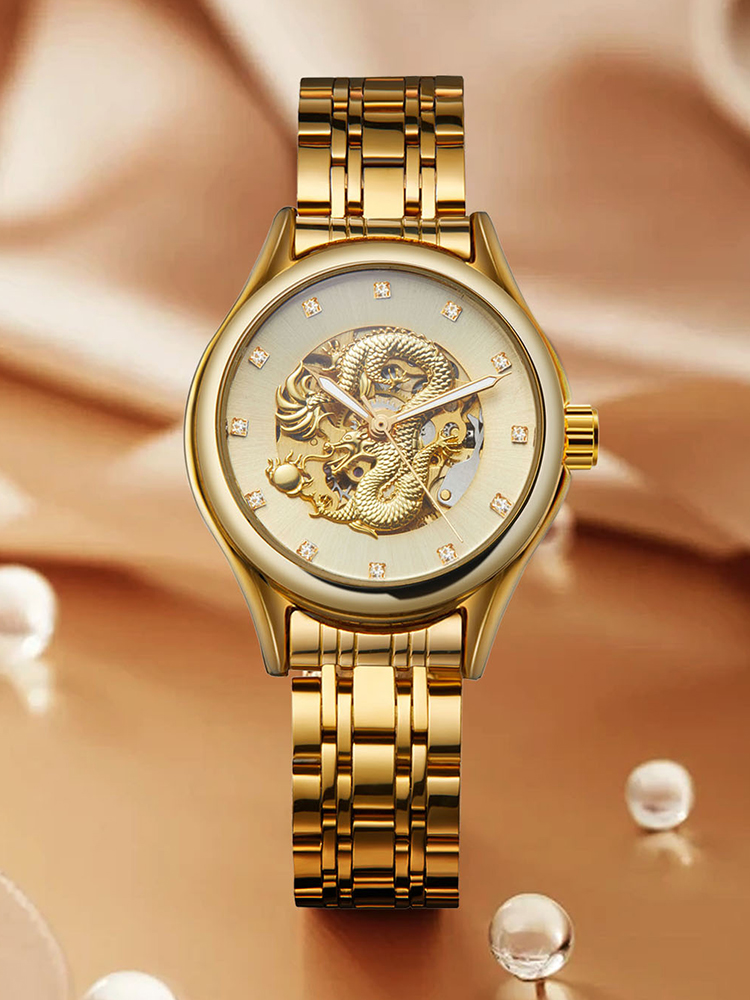 High Jewelry Watches - T-WINNER High-End-Luxus-Drachen-Damenuhr, Edelstahl, Skelett, mechanisch, Diamant,