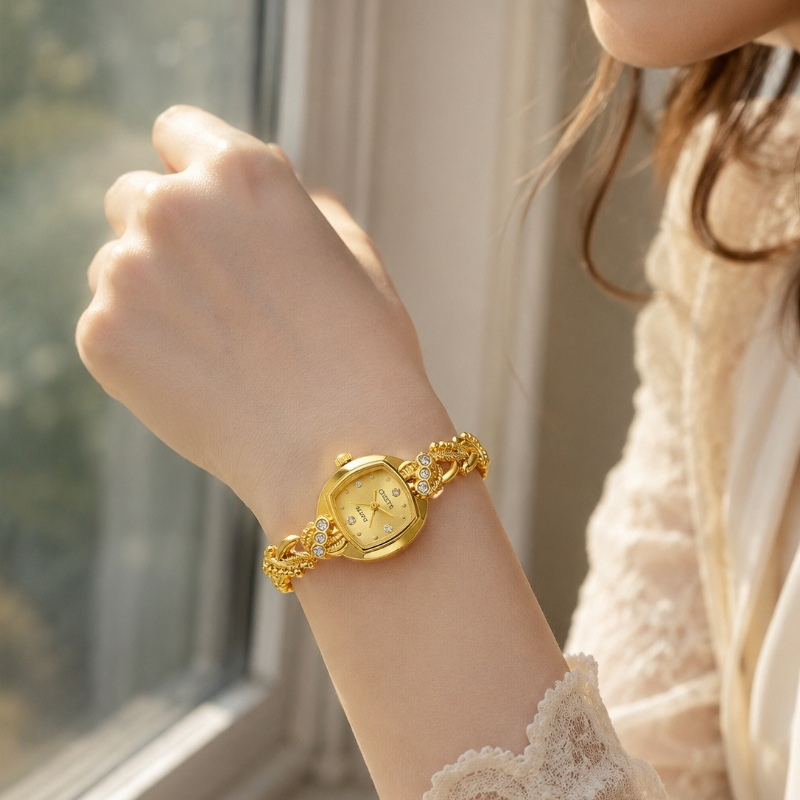 Jewelry And Watches Luxury Brand - Modische Damen-Schmuckuhr Luxuriöse Goldene Strass-Zifferblatt Gedrehte