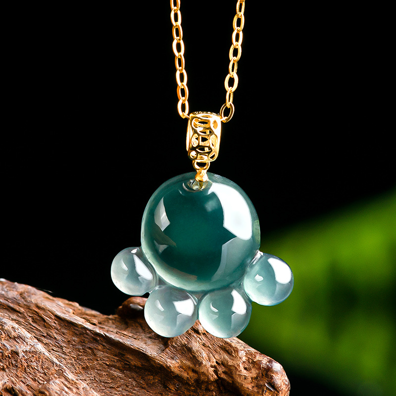Jewelry & Watches Spółka Z Ograniczoną Odpowiedzialnością - Natürlicher Echter Smaragd Blaue Wasserjade Katzenpfoten-Anhänger