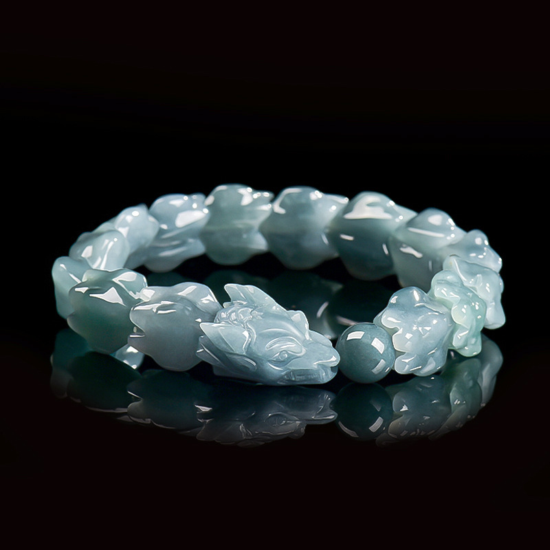 Jewelry & Watches Spółka Z Ograniczoną Odpowiedzialnością - Blaues Burmesisches Jadeit-Drachenarmband Geschnitzter Edelstein-Armreif Talisman
