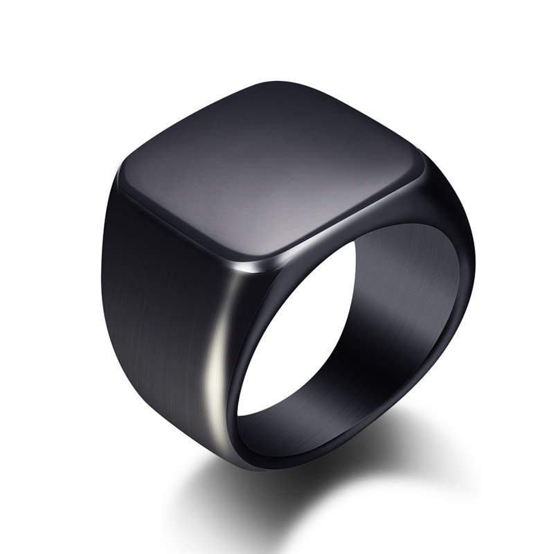 Mens Signet Ring - Mode Männer Schwarz Glatte Edelstahl Ringe