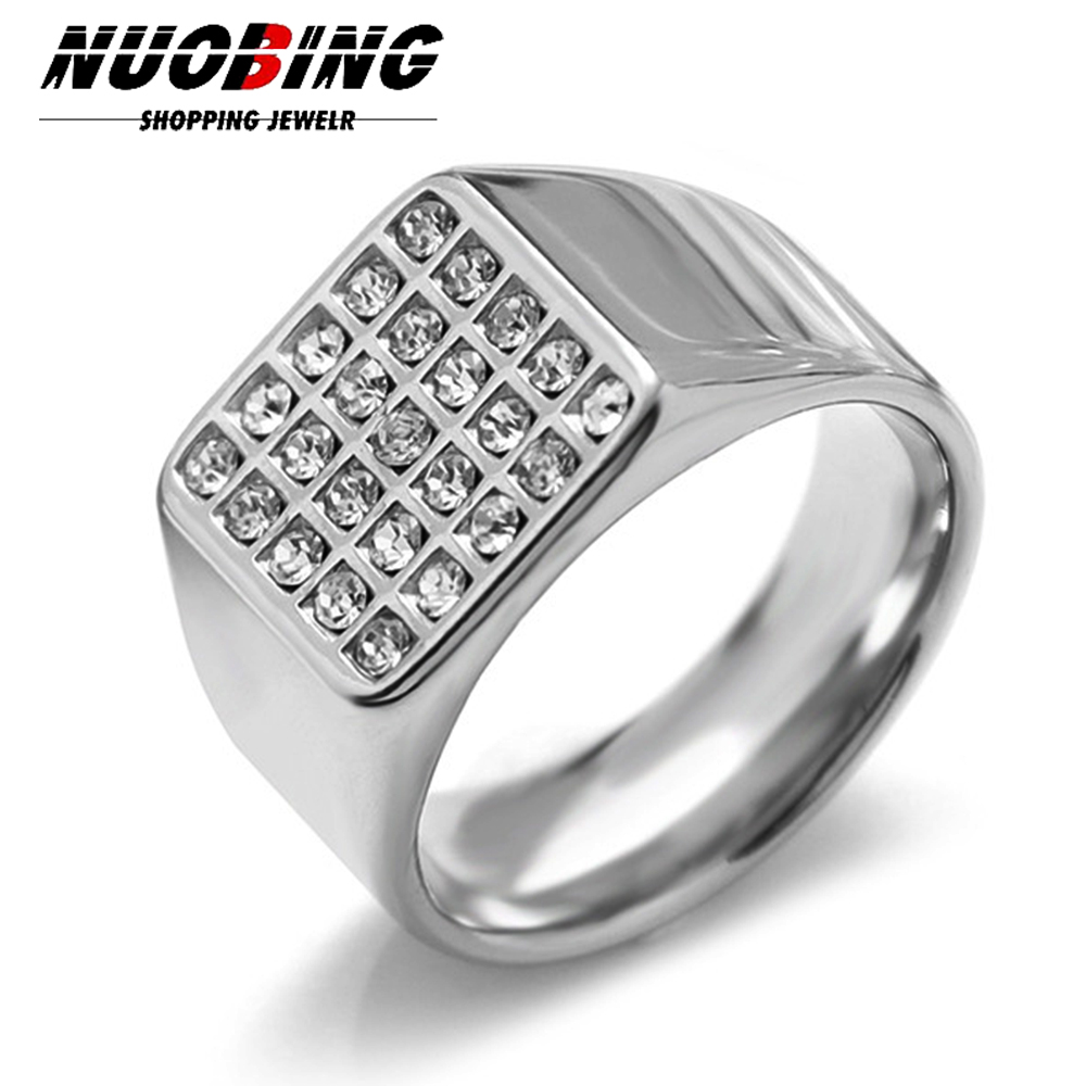 Mens Signet Ring - 14 mm zarter, glänzender Zirkonia-Siegelring für