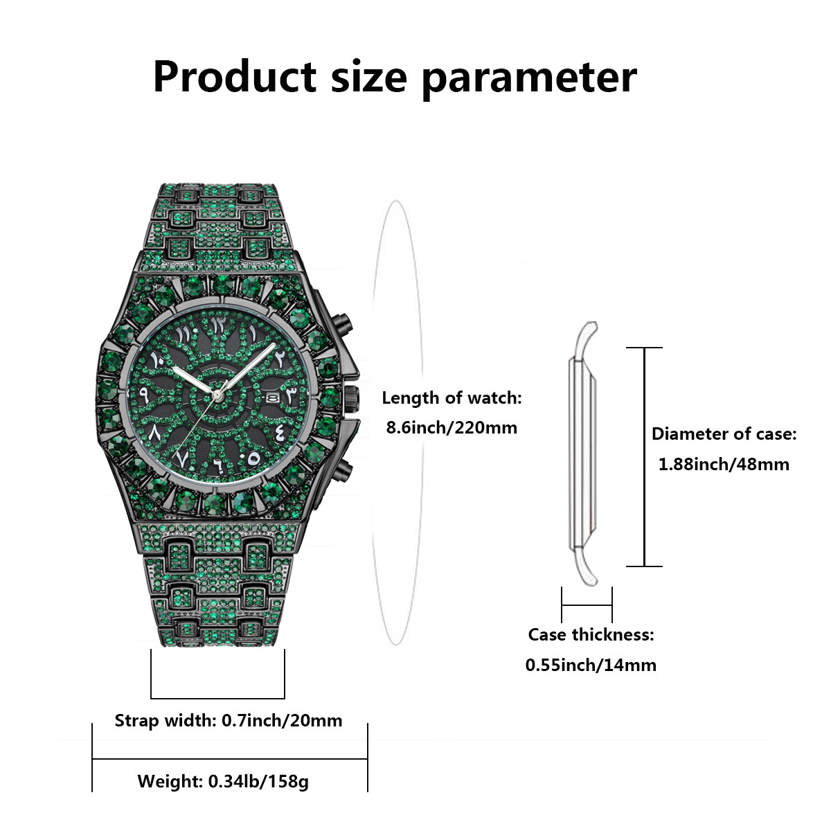 Hip-Hop Grüne Ice Armbanduhr H – Jewelry And Watches Luxury Brand Bewertung und Preis