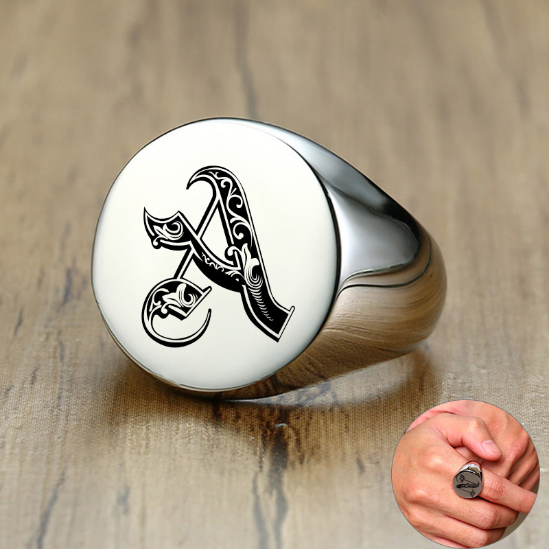 Vnox Stilvolle Muster Schrift  – Mens Signet Ring Bewertung und Preis